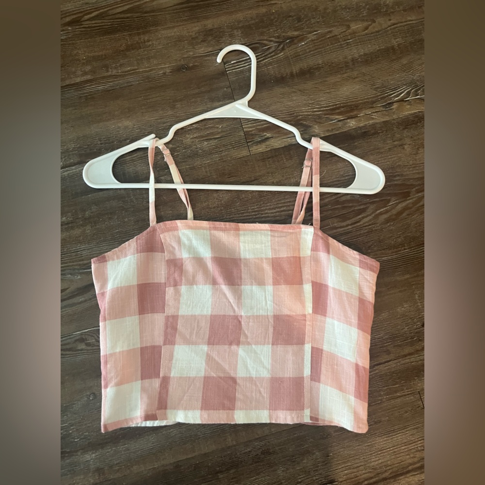 Forever 21 Pink Checkered Crop Spaghetti Strap Top - size S